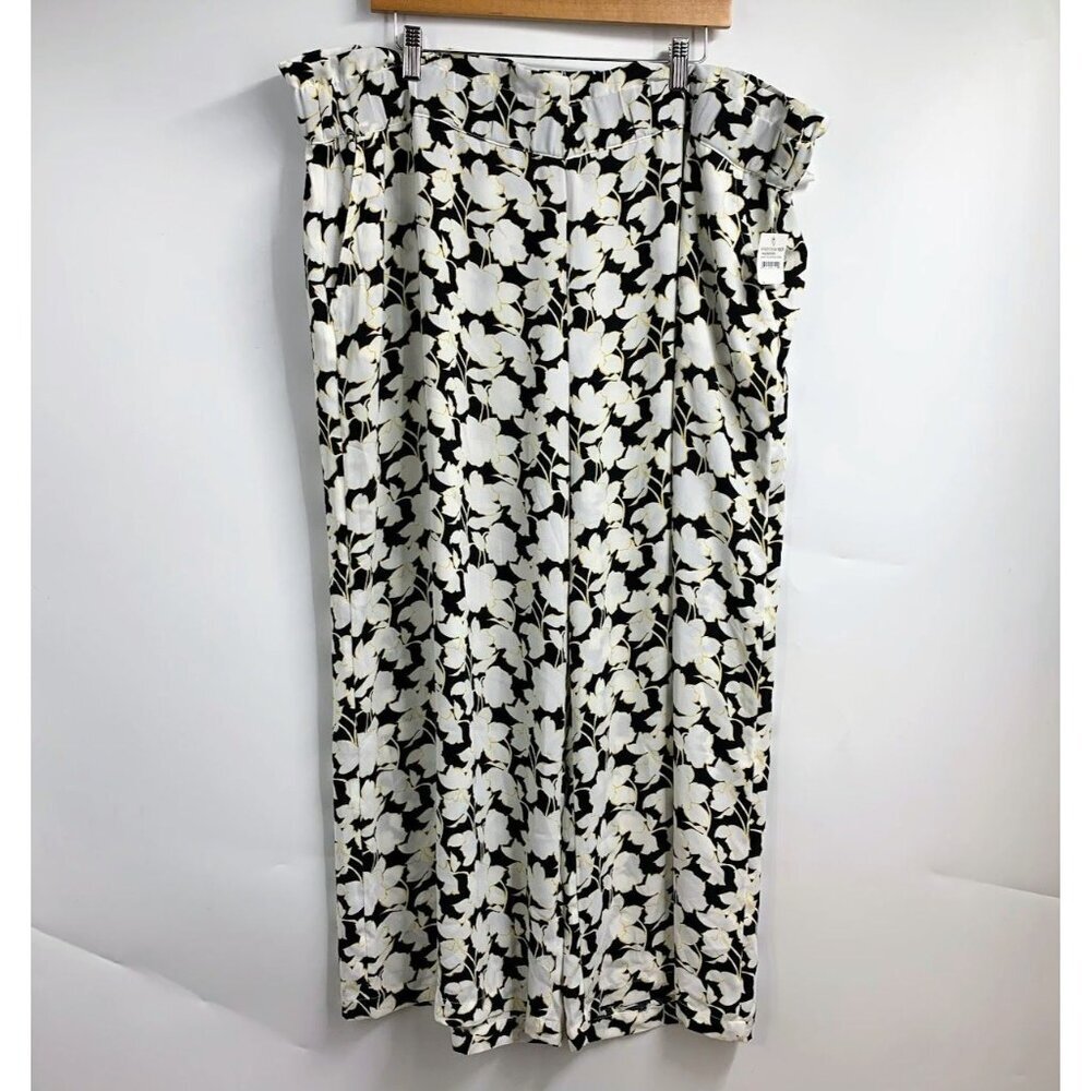 Halogen Women's Floral Elastic Waist Pull-On Cropped Wide Leg Pants SZ 2X NWT